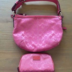 Coach Hot Pink Purse and Matching Cosmetic Bag